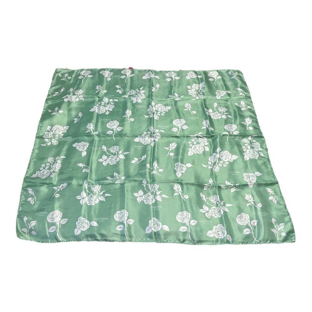 Vintage Godiva Chocolatier Green Rose Print Scarf – 100% Polyester